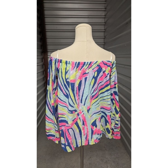LILLY PULITZER Small Top Enna Off Shoulder Indigo‎ Stripes Boho Resort - Picture 4 of 9